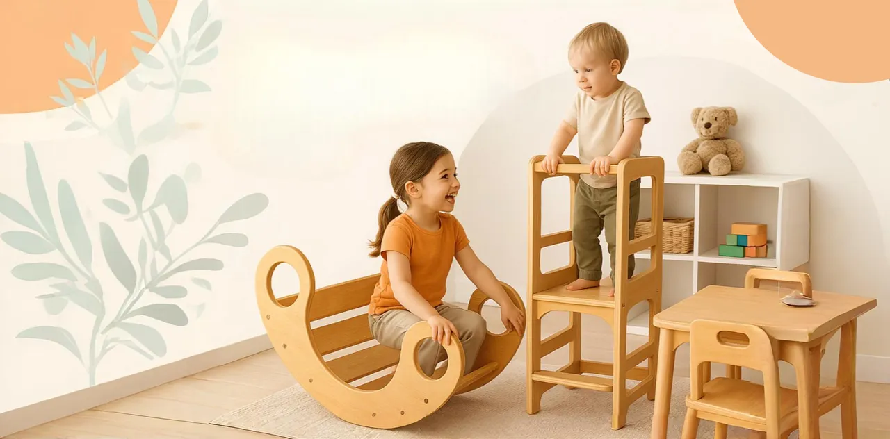 Muebles Montessori para niños: estanterías y sillas adaptadas a su tamaño